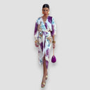 Women's Tie Dye Two Piece Set – V Neck Long Sleeve Wrap Blouse Midi Skirt Set