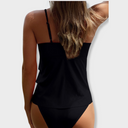 Women's Tiered Ruffle One Piece Swimsuit – V Neck Mesh Back Strappy Swimwear