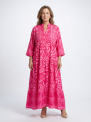Women's Tribal Print Maxi – Band Collar Button Front Tiered Dress