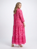 Women's Tribal Print Maxi – Band Collar Button Front Tiered Dress