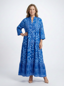 Women's Tribal Print Maxi – Band Collar Button Front Tiered Dress
