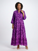 Women's Tribal Print Maxi – Band Collar Button Front Tiered Dress