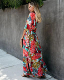 Women's Tropical Floral Kimono Wrap Maxi Dress – V Neck Boho Beach Summer