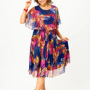 Women's Tropical Floral Midi – Flutter Sleeve Overlay Dress Summer Wedding Guest