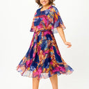 Women's Tropical Floral Midi – Flutter Sleeve Overlay Dress Summer Wedding Guest