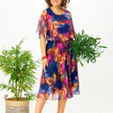 Women's Tropical Floral Midi – Flutter Sleeve Overlay Dress Summer Wedding Guest