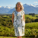Women's Tropical Leaf Print Midi Dress – Round Neck Cap Sleeve Side Pocket