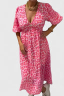 Women's Tropical Print Maxi Dress – V Neck Puff Sleeve Empire Waist Summer Dress