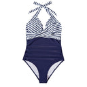 Women's Tropical Print One Piece – Halter Deep V Wrap Crossover Push Up Swimsuit