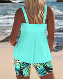 Women's Tropical Print Tankini Set – Twist Front Tank Top Bike Short Swimwear