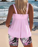 Women's Tropical Print Tankini Set – Twist Front Tank Top Bike Short Swimwear