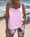 Women's Tropical Print Tankini Set – Twist Front Tank Top Bike Short Swimwear
