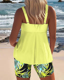 Women's Tropical Print Tankini Set – Twist Front Tank Top Bike Short Swimwear
