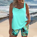 Women's Tropical Print Tankini Set – Twist Front Tank Top Bike Short Swimwear