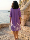 Women's Tulip Print Shirt Dress – Collared Roll Sleeve Button Front Knee Length Midi