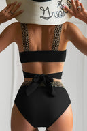 Women's Two Piece Bikini Set – High Waist Crossover Cutout Gold Chain Strap
