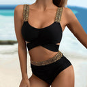 Women's Two Piece Bikini Set – High Waist Crossover Cutout Gold Chain Strap