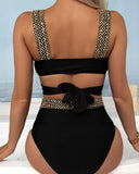 Women's Two Piece Bikini Set – High Waist Crossover Cutout Gold Chain Strap