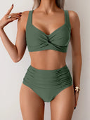 Women's Two Piece Bikini Set – Twist Knot Crop Top High Waist Ruched Bottoms