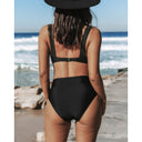 Women's Two Piece Bikini Set – V Neck Wrap Crop Top Solid High Waist Bottoms