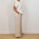 Women's Two Piece Set – Round Neck Oversized Top Drawstring Wide Leg Pants