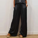 Women's Two Piece Set – Round Neck Oversized Top Drawstring Wide Leg Pants