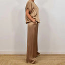 Women's Two Piece Set – Round Neck Oversized Top Drawstring Wide Leg Pants