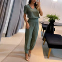Women's Two Piece Set – V Neck Top Geometric Print High Waist Tapered Pants