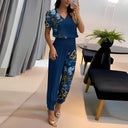 Women's Two Piece Set – V Neck Top Geometric Print High Waist Tapered Pants