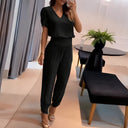 Women's Two Piece Set – V Neck Top Geometric Print High Waist Tapered Pants