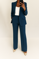 Women's Two Piece Suit – Notch Collar Blazer Straight Leg Trousers Work