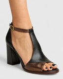 Women's Two Tone Block Heel Sandals – Open Toe Ankle Strap Summer Heeled Shoes