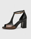 Women's Two Tone Block Heel Sandals – Open Toe Ankle Strap Summer Heeled Shoes
