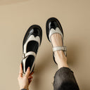 Women's Two-Tone Brogue Mary Jane Flats – Round Toe Wingtip Buckle Strap Low Heel