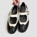 Women's Two-Tone Brogue Mary Jane Flats – Round Toe Wingtip Buckle Strap Low Heel