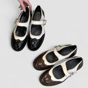 Women's Two-Tone Brogue Mary Jane Flats – Round Toe Wingtip Buckle Strap Low Heel