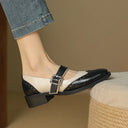 Women's Two-Tone Brogue Mary Jane Shoes – Round Toe Buckle Strap Low Block Heel