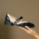 Women's Two-Tone Brogue Mary Jane Shoes – Round Toe Buckle Strap Low Block Heel