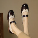 Women's Two-Tone Brogue Mary Jane Shoes – Round Toe Buckle Strap Low Block Heel