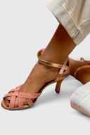 Women's Two Tone Caged Heels – Open Toe Ankle Wrap Stiletto Sandal Wedding Shoes