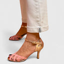 Women's Two Tone Caged Heels – Open Toe Ankle Wrap Stiletto Sandal Wedding Shoes