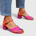 Women's Two Tone Color Block Sandals – Open Toe Ankle Strap Block Heel
