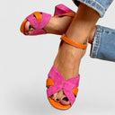 Women's Two Tone Color Block Sandals – Open Toe Ankle Strap Block Heel
