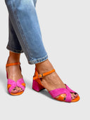 Women's Two Tone Color Block Sandals – Open Toe Ankle Strap Block Heel
