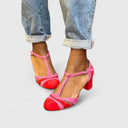 Women's Two Tone Color Block T-Strap Heels – Round Toe Block Heel Mary Jane