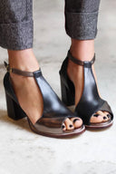 Women's Two-Tone Peep Toe Heels – Open Toe T-Bar Ankle Strap Buckle Block Heel