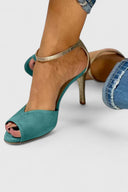 Women's Two Tone Peep Toe Sandals – Ankle Strap Stiletto Heel Evening Shoes