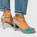Women's Two Tone Peep Toe Sandals – Ankle Strap Stiletto Heel Evening Shoes