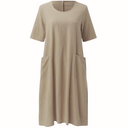 Women's V Neck Shift Dress – Short Sleeve Pleated Bubble Hem Casual Day Dress