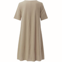 Women's V Neck Shift Dress – Short Sleeve Pleated Bubble Hem Casual Day Dress